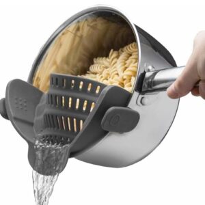 Kitchen Gizmo Snap N Strain Strainer, Clip On Silicone Colander, Fits all Pots and Bowls – Grey