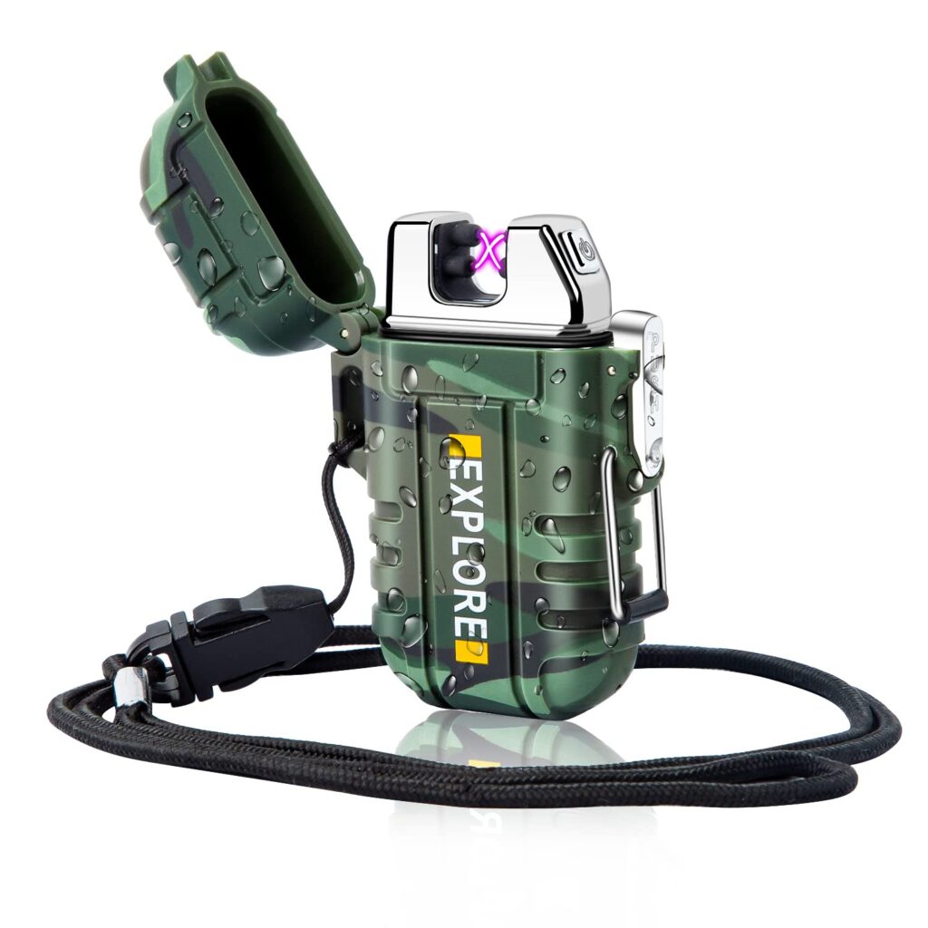 lcfun Acrylonitrile Butadiene Styrene Waterproof Lighter Outdoor Windproof Lighter Dual Arc Lighter Electric Lighters USB Rechargeable-Flameless-Plasma Lighter (Green), Pack Of 1